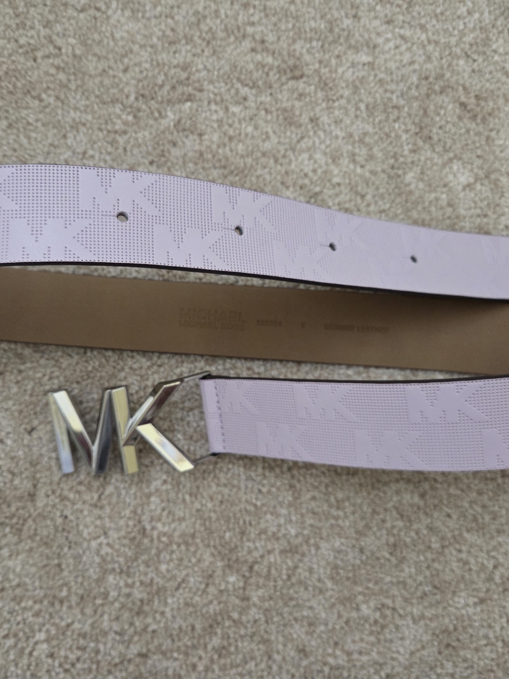 Michael Kors Men’s Lavender MK Logo Belt with Silver MK Buckle